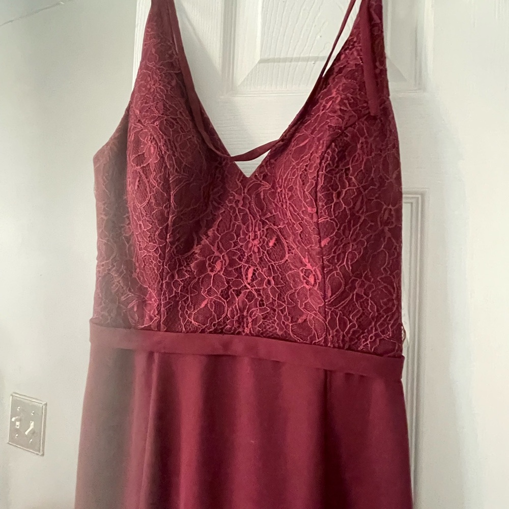 Azazie Red Lace Chemise with Satin Skirt